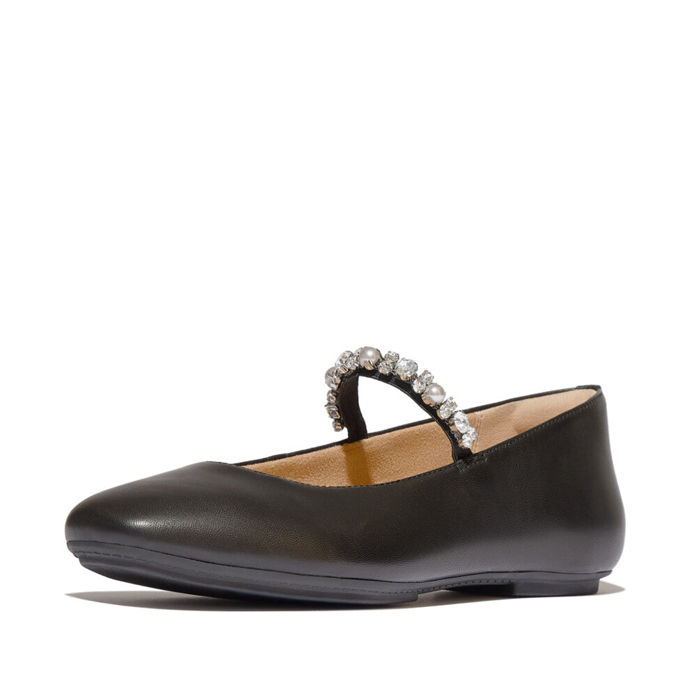 フィットフロップ フラットシューズ DUE ドゥエ DELICATO PEARLS-AND-CRYSTAL LEATHER BALLET FLATS｜fitflop(フィット