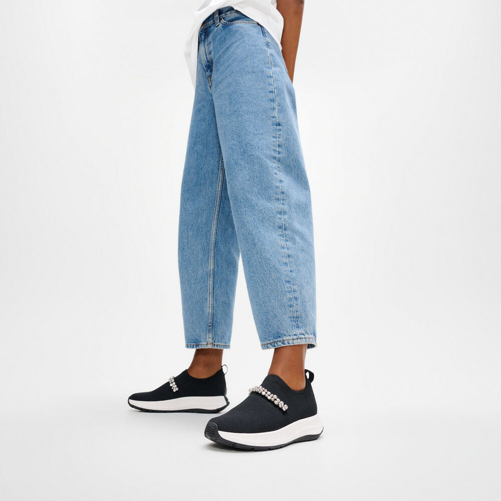 F-MODE FLOW PEARLS-&-CRYSTAL KNIT SLIP-ON SNEAKERS｜fitflop