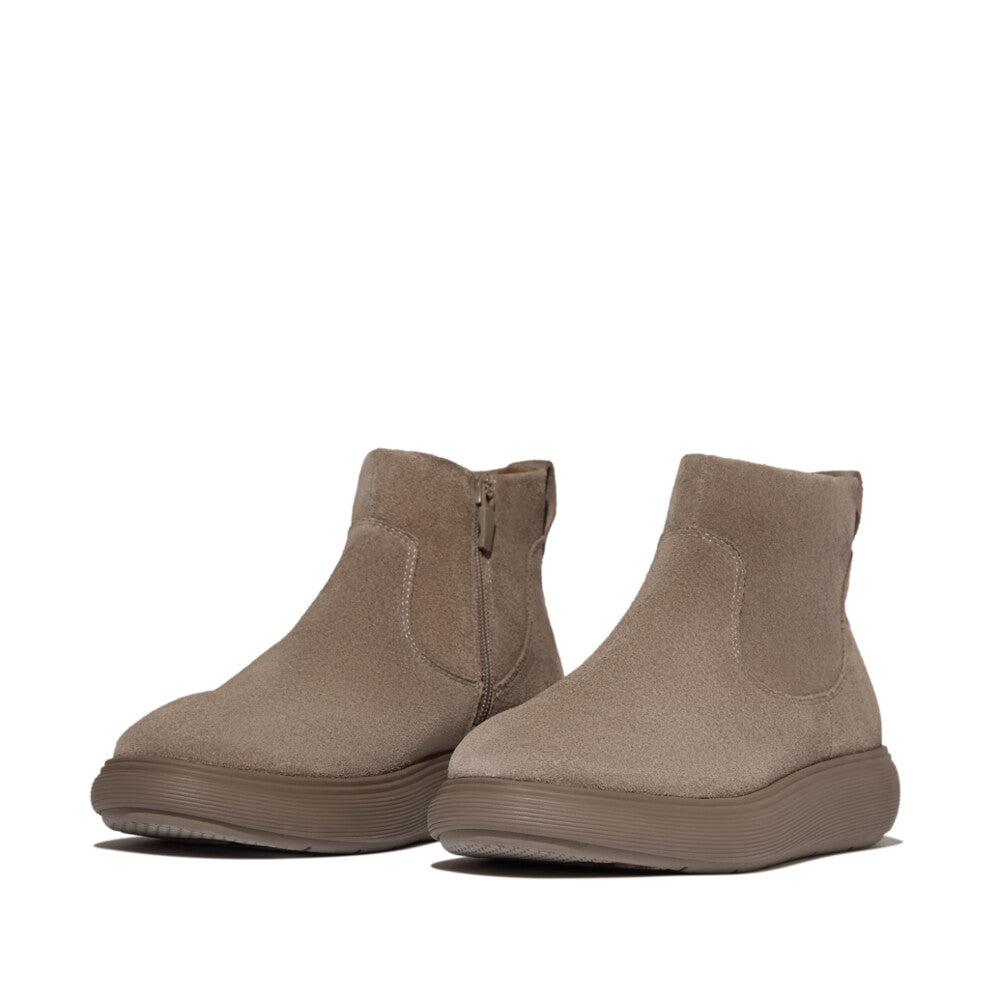 F-MODE レザーフラットフォームジップアンクルブーツ｜fitflop