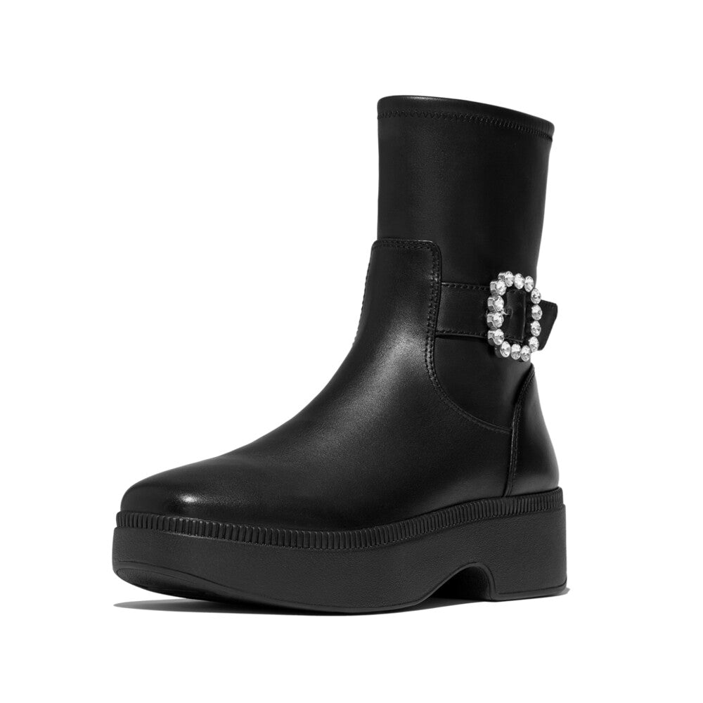 fitflop（フィットフロップ）ブーツ F-LUMA CRYSTAL-BUCKLE レザー ショート ブーツ｜fitflop