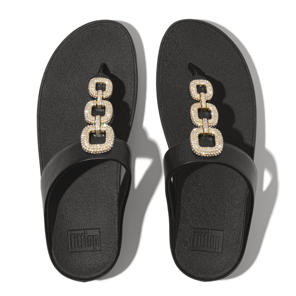 FINO CRYSTAL-CHAIN LEATHER TOE-POST SANDALS｜fitflop