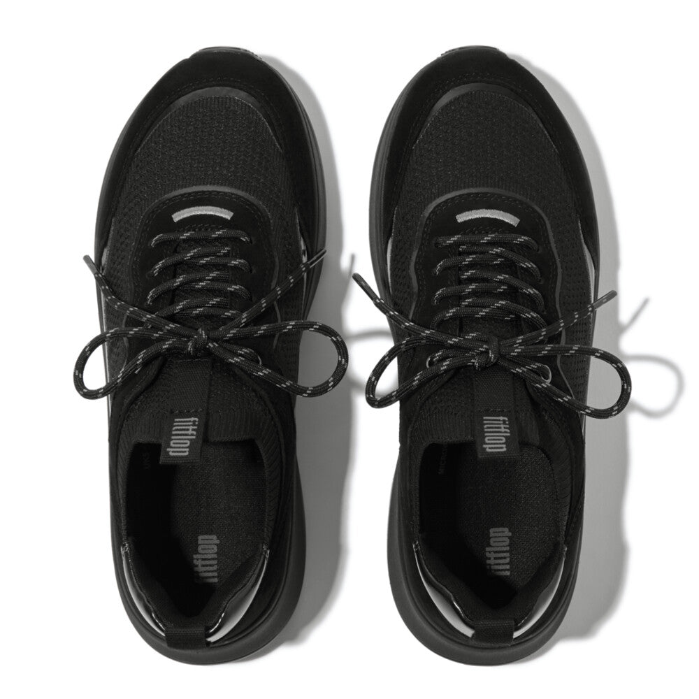 fitflop ストラップ付き黒シューズ SUPER-Q KNIT SLIP-ON LACED SNEAKERS｜fitflop(フィット